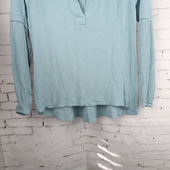H&M BLUE LONG SLEEVE V NECK SHEER DETAIL TOP SIZE 2 - Picture 7 of 10